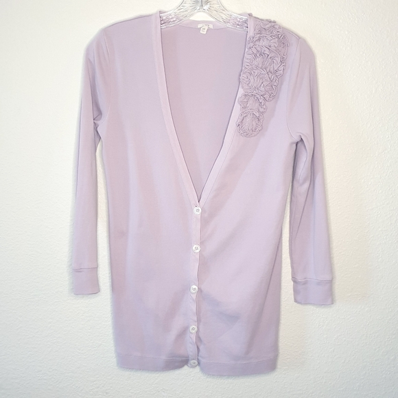 J. Crew Sweaters - J. Crew Button Cardigan XS Women's Lavender  Shoulder Flower 3/4 Sleeves V Neck